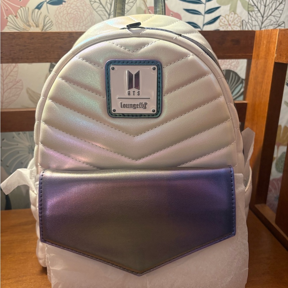 BTS Loungefly Iridescent Chevron Backpack with Purple Accent NWT